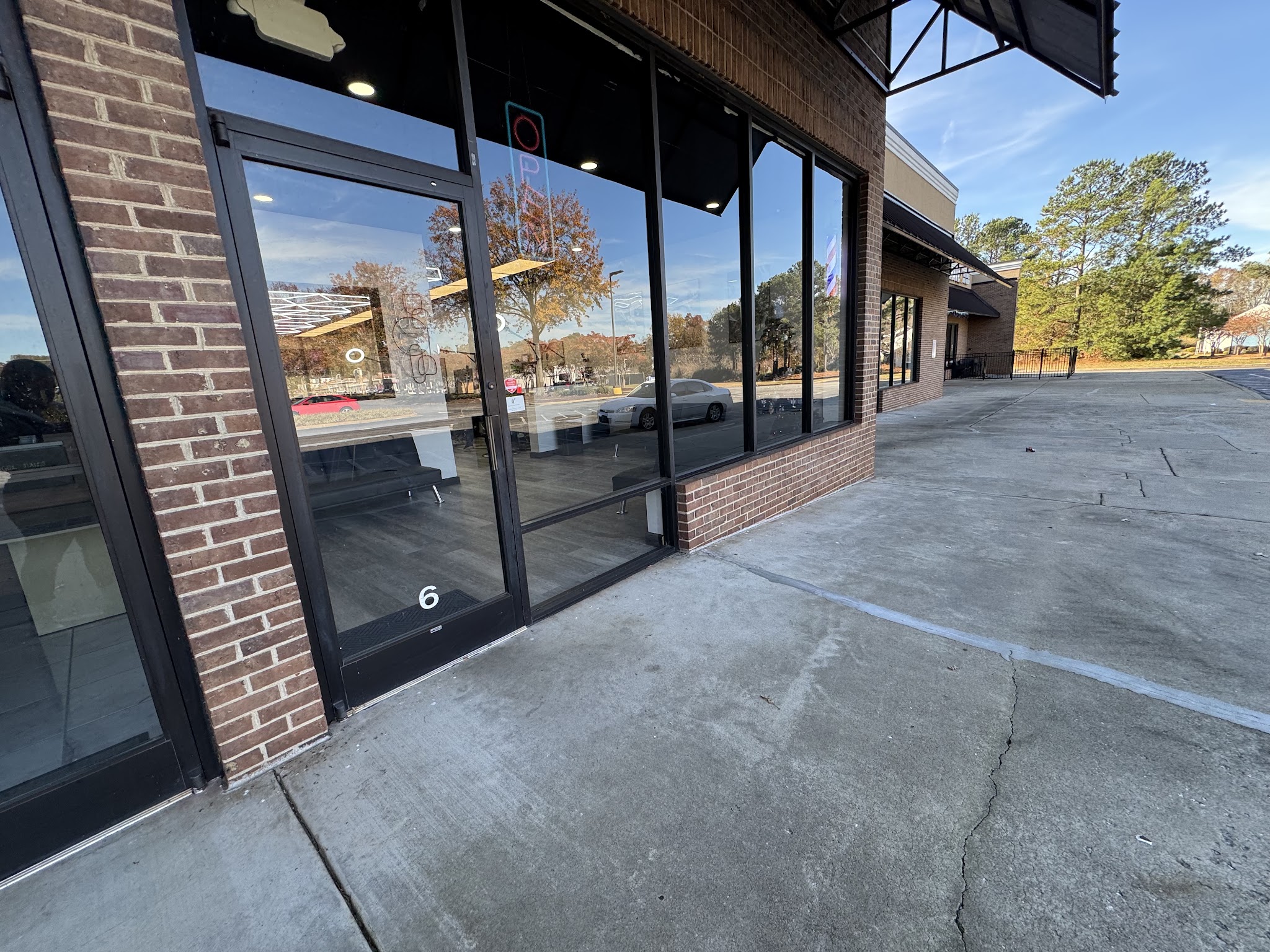 The glass front of the shop