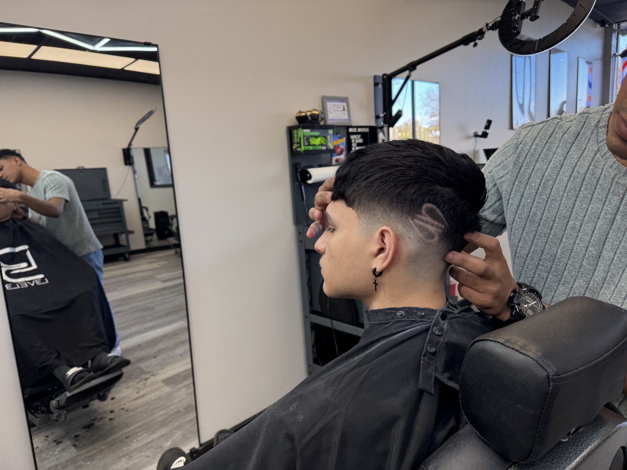 A haircut in progress